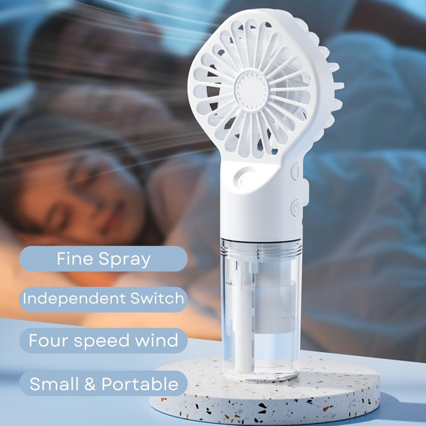 Portable Mini Fan with Mist, Rechargeable Handheld Misting Fans for Travel, Office, Outdoor Use