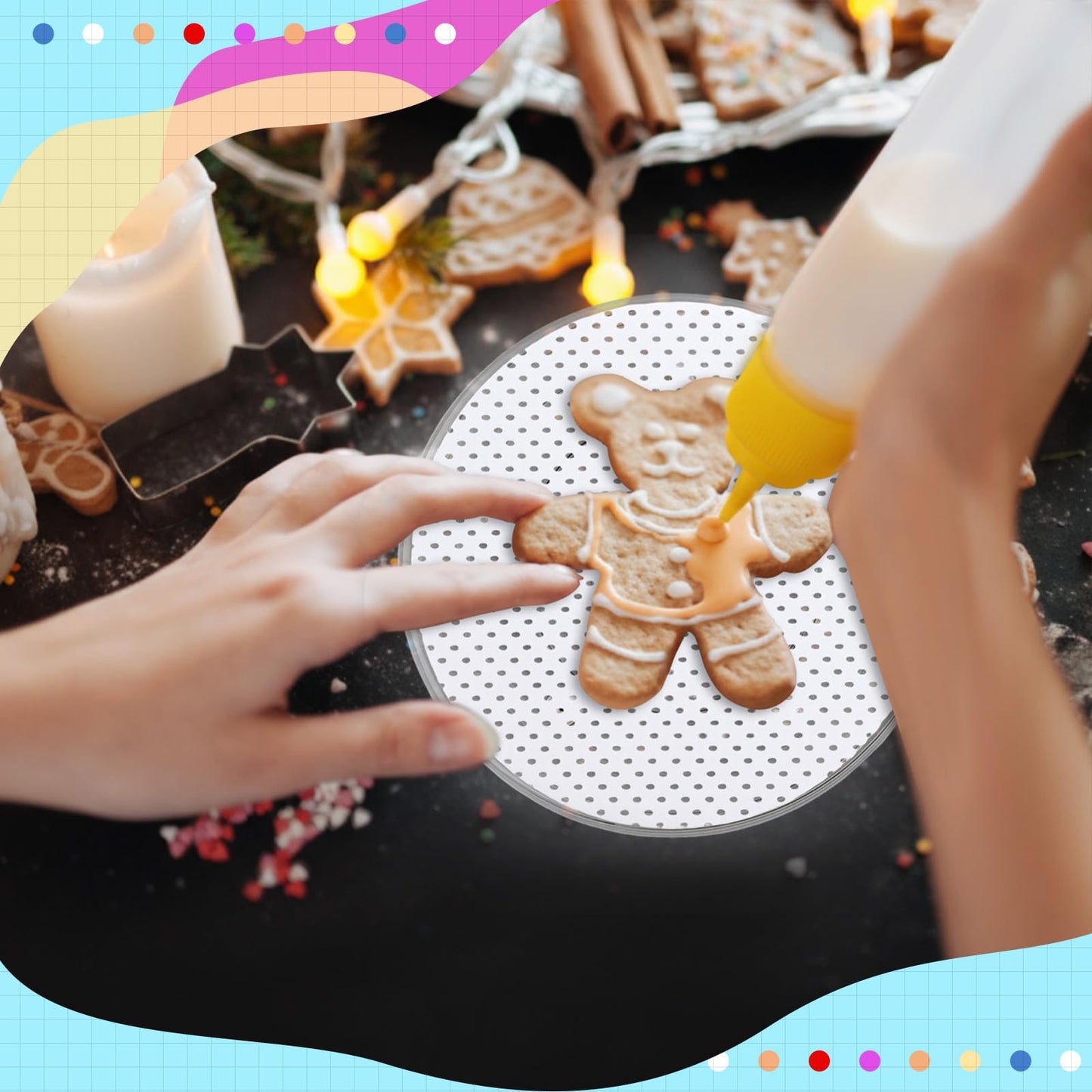 Acellegic 26 Pcs Cookie Decorating Tools Kit Supplies, Including 10 Icing Squeeze Bottles 2 Turntables 4 Needle Scriber 5 Silicone Mats 2 Funnel 2 Cleanning Brushes 1 Paint Brush Set Christmas Craft