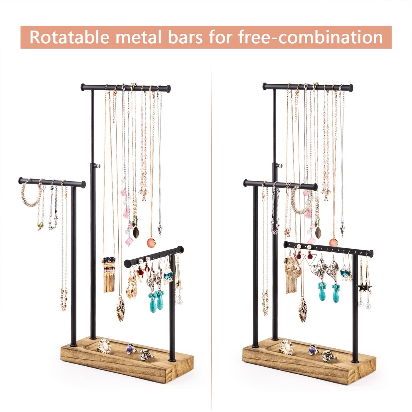 SRIWATANA Jewelry Organizer Stand, Extra Tall Necklace Holder Jewelry Holder, Gift Idea (Carbonized Black & Black)