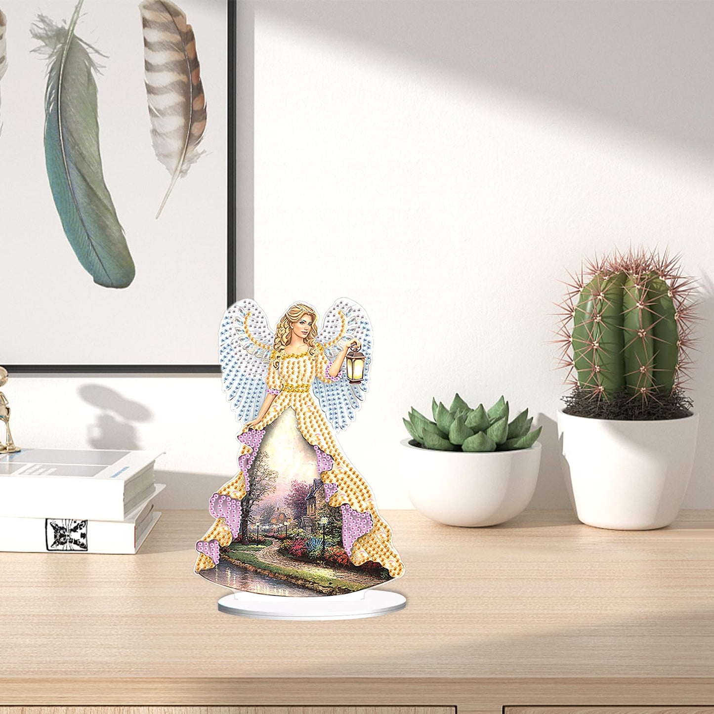 JZHYOAN Angel Diamond Art Desktop Ornaments Gem Painting Table Ornaments Gem Art for Adults Diamond Painting Desk Stand Crystal Arts Mosaic Kit DIY Desktop Kits with Special Shape