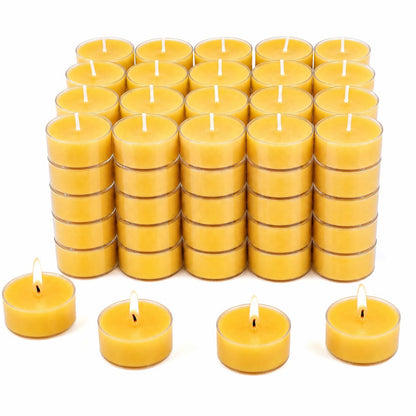DEYBBY Natural Beeswax Tea Candles 90 Pack, Unscented Pure OrganicBeeswax Tealight Candles Bulk,4-5 Hours Small Tealights in Clear Cup for Home Decoration Emergency Bath Relaxation