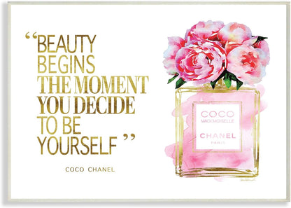 Stupell Industries Fashion Designer Perfume Gold Pink Watercolor Inspirational Word Wall Plaque, 13x19, Multi-Color