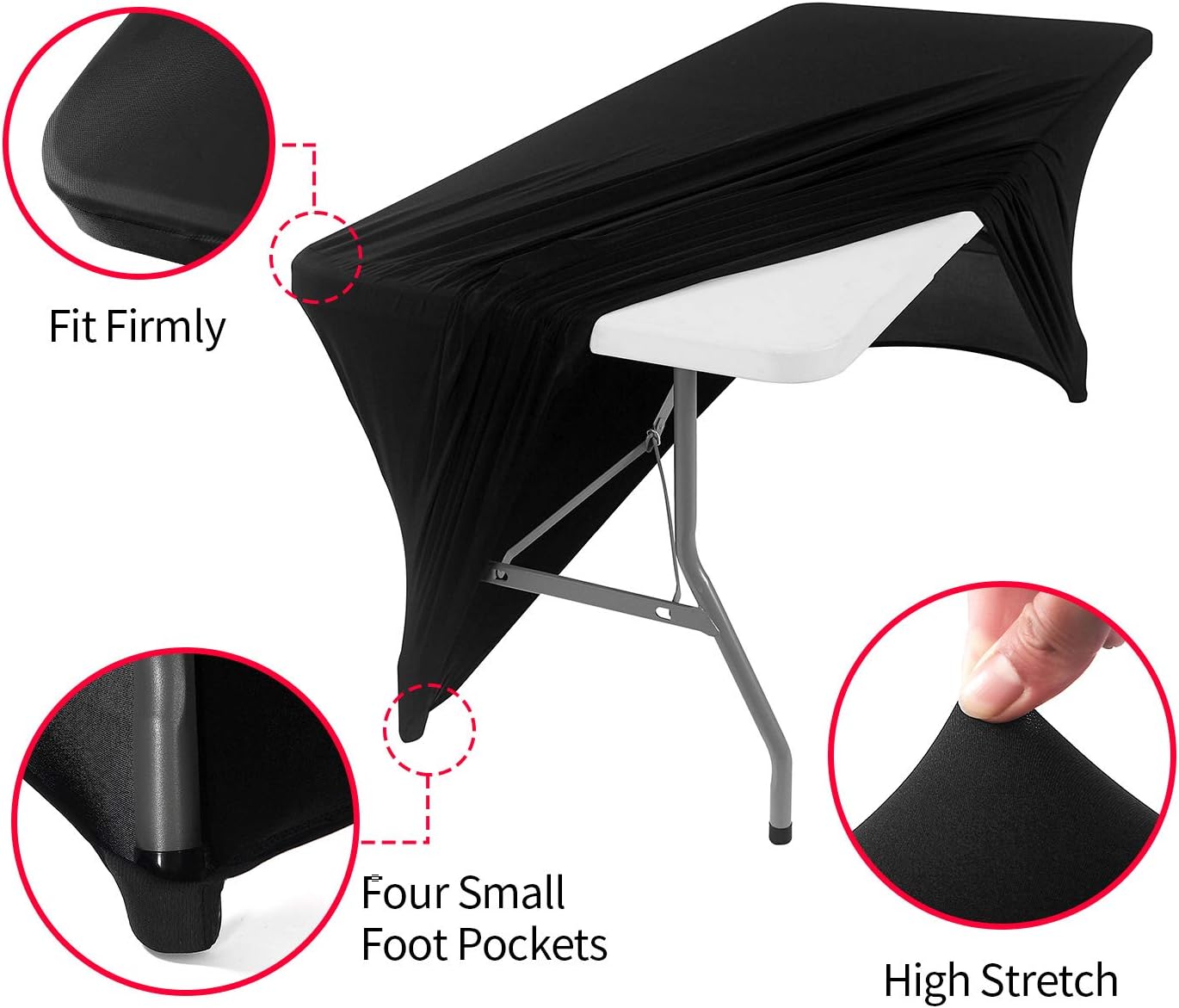 Peomeise 6FT Spandex Table Cover Rectangular Stretch Tablecloth (Black, 6FT)