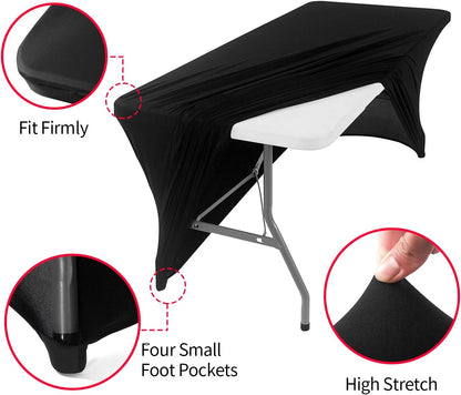 Peomeise 6FT Spandex Table Cover Rectangular Stretch Tablecloth (Black, 6FT)