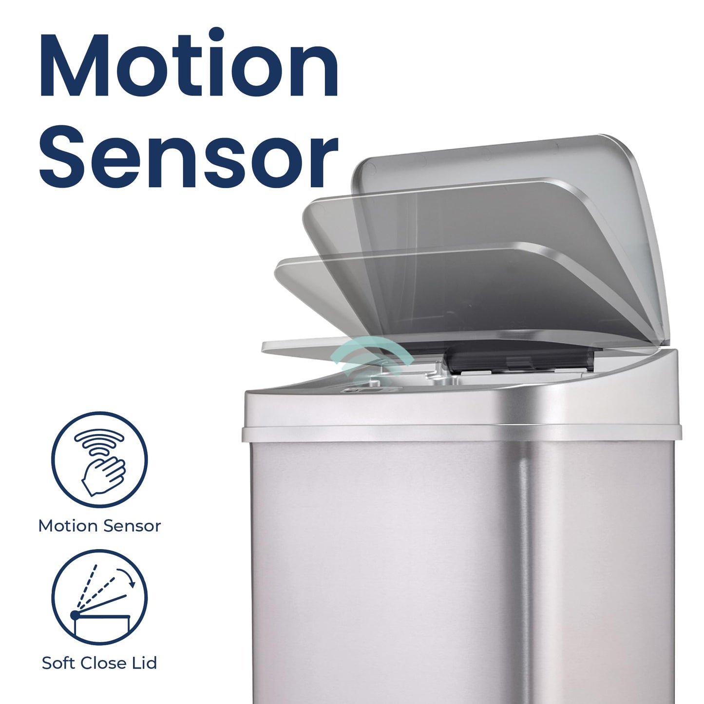 Ninestars 13 Gallon Automatic Trash Can, 50L Touchless Motion Sensor Garbage Can with Odor-Sealing Lid, Rectangular Stainless Steel, Silver Trim