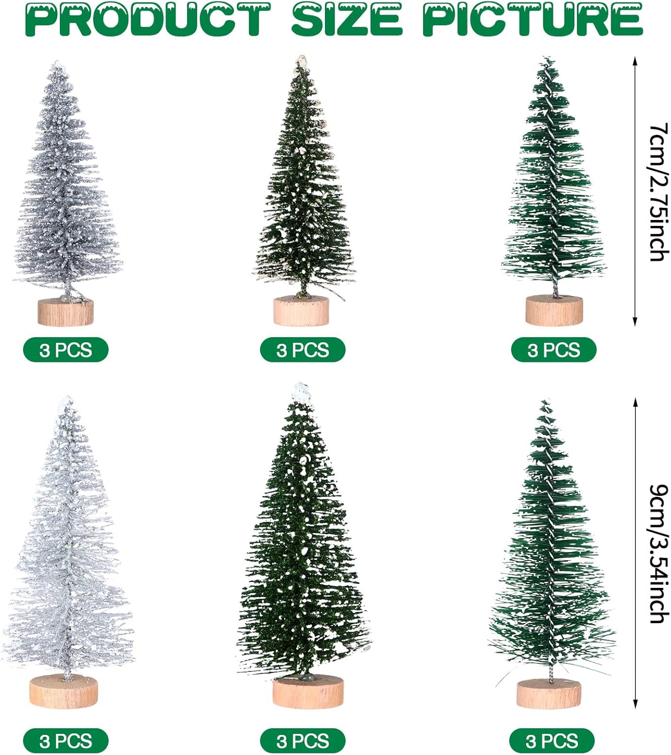18Pcs Miniature Pine Trees Set, Sisal Trees with Wood Base for Christmas Crafting and Designing, Mixed Size