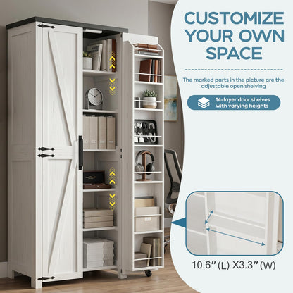 NEWOWNDS Home Office Storage Cabinet with LED Lights – 72" Adjustable Shelves, Multi-Purpose Organizer for Files, Printer & Office Supplies