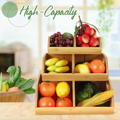 Barydat 3 Pcs Onion and Potato Storage, Bamboo Pantry Organizer, Stackable for Kitchen, Countertop, Vegetable Storage