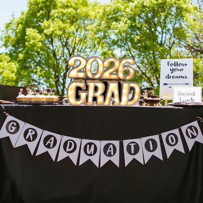 2026 Grad Light Up Letters, Wooden Graduation Marquee Letters with LED, Grad Sign for Table Centerpiece Wall, Graduation Party Decorations 2026 for Kindergarten High School College (2026)