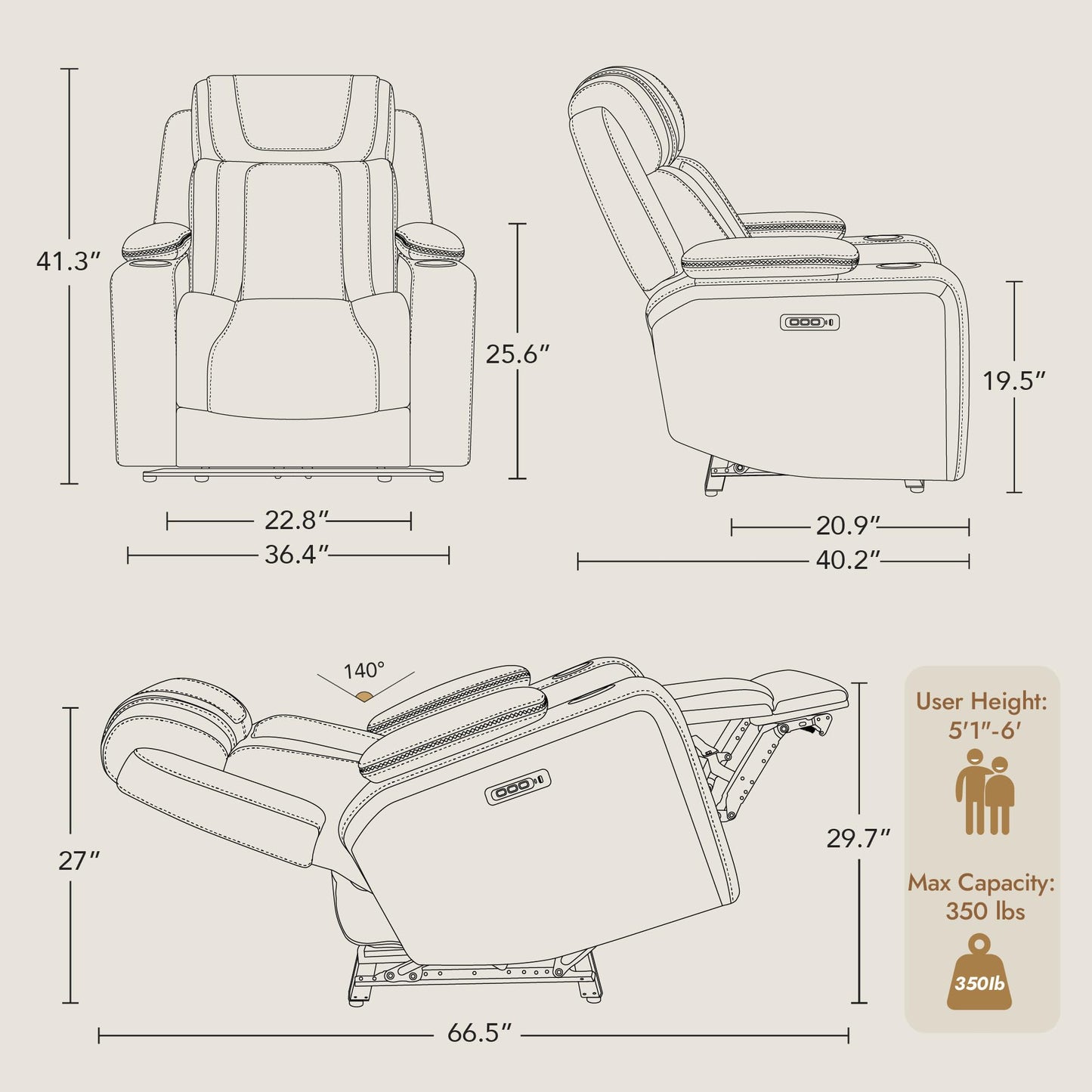Watson & Whitely Genuine Leather Electric Recliner Chairs, Super Zero Gravity Recliner Triple-Motor W Adjustable Lumbar Headrest Support & Hidden Storage, Saddle Brown
