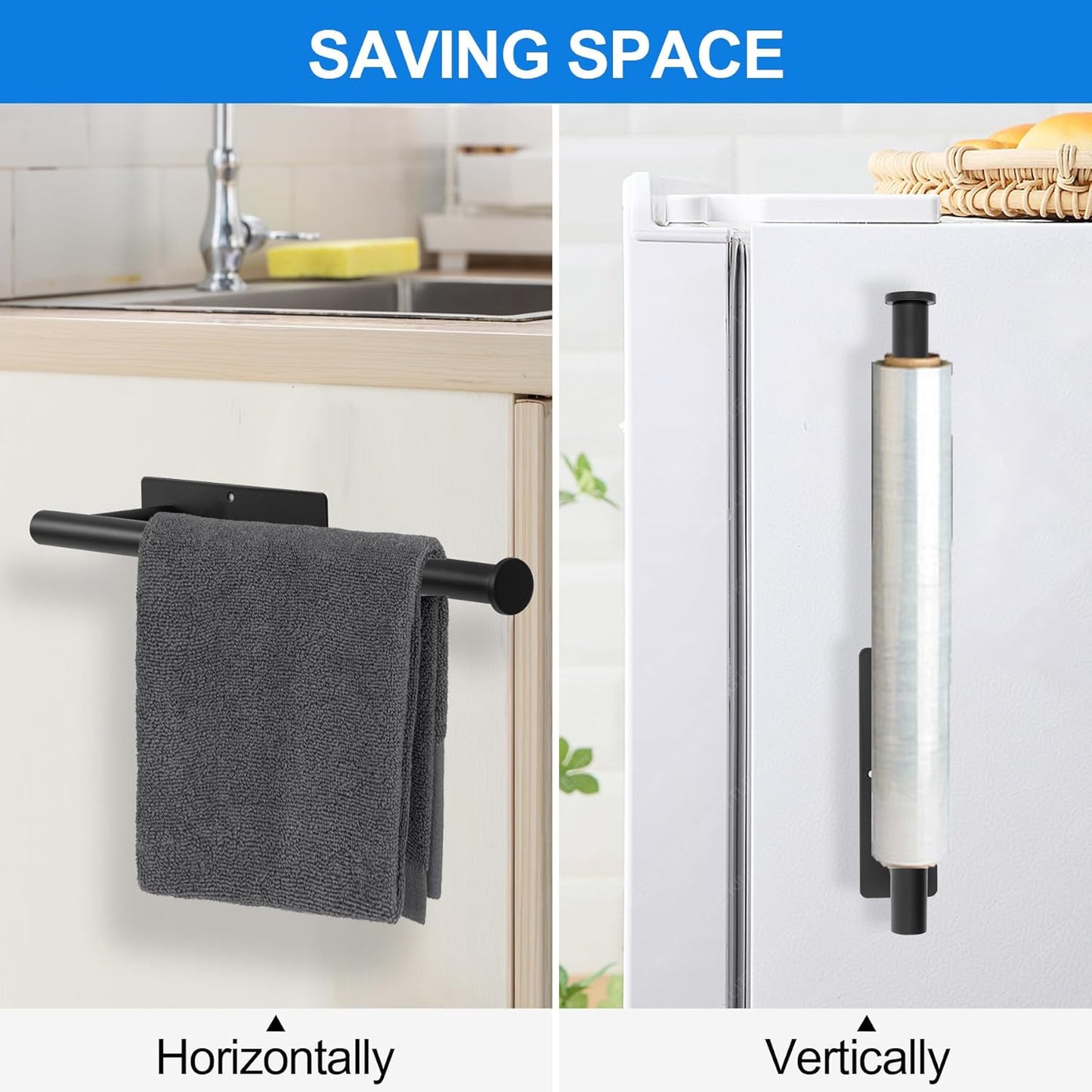 Under Cabinet Paper Towel Holder, Stainless Steel Wall Mount for Kitchen or Bathroom, Adhesive or Drill Mount (2 Pack)
