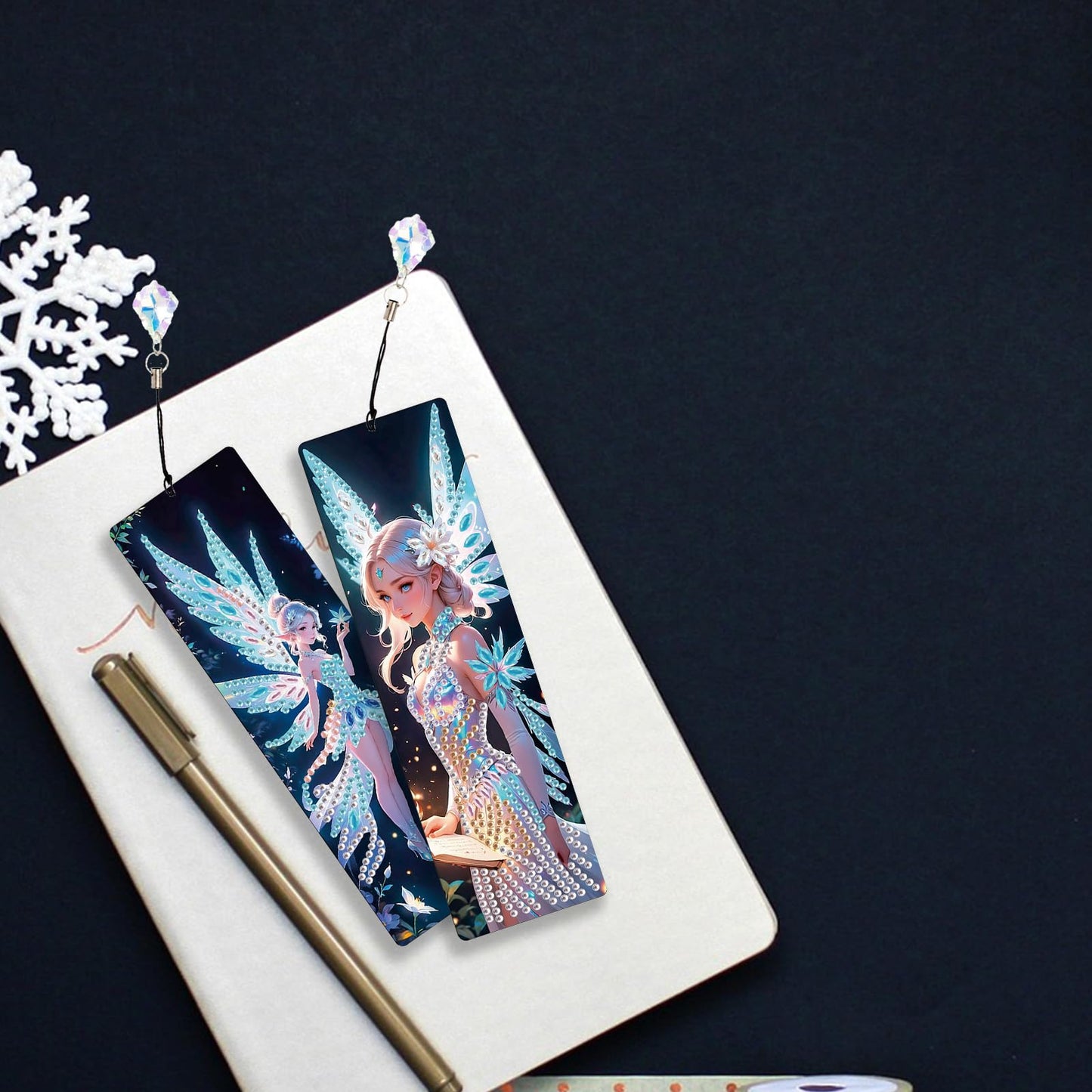 JISHSHAY 4 PCS Diamond Art Bookmarks Diamond Painting Book Marks Gem Art Bookmarkers Gem Painting Book Markers Mosaic Kits for Adults Special Drills with Crystal Pendants Fairy Elf