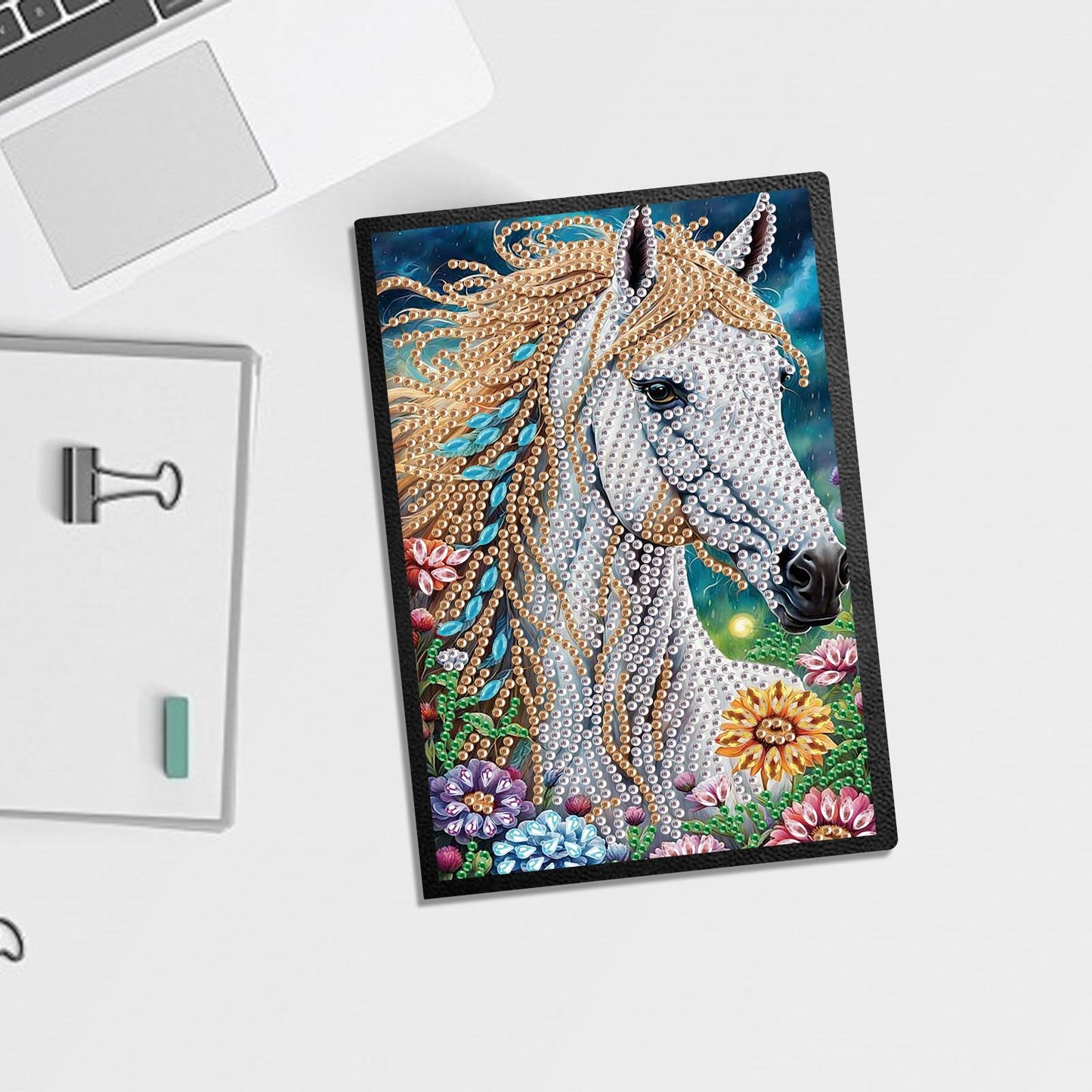 JISHSHAY 2 PCS Diamond Painting Notebook Journal Diamond Art Note Book Gem Art Sketchbook Gem Painting Diary Mosaic Kits for Adults Leather Notebook with Special Shape 14.5×21cm/5.7×8.26in Owl Horse