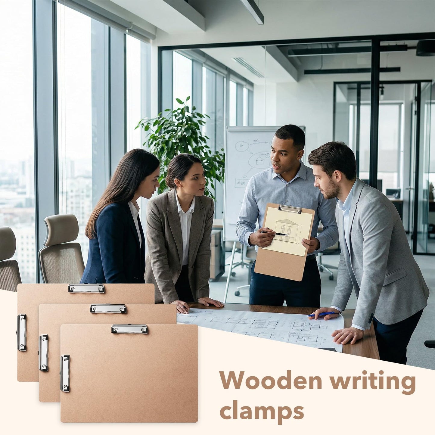 8 Pcs Clipboard Drawing Board with Low Profile Double Clip, 11x17in Extra Large Landscape Hardboard Clipboard for Drafting, Sketching, and Office Use, Brown Wooden Lap Boards