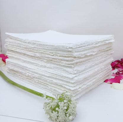 E-Tailor Handmade Cotton Deckle Edge Paper Loose Leaf Sheets 130 GSM Ivory White (Pack of 1-5x7-20-Sheets)