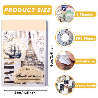 EggSun 300Pcs Washi Sticker Book Set Aesthetic Scrapbook Paper for Story Journaling, 6 Theme DIY Decorative Paper Sticker Kit for Junk Journal Art Scrapbooking Diary Card Craft Gift Notebook Making