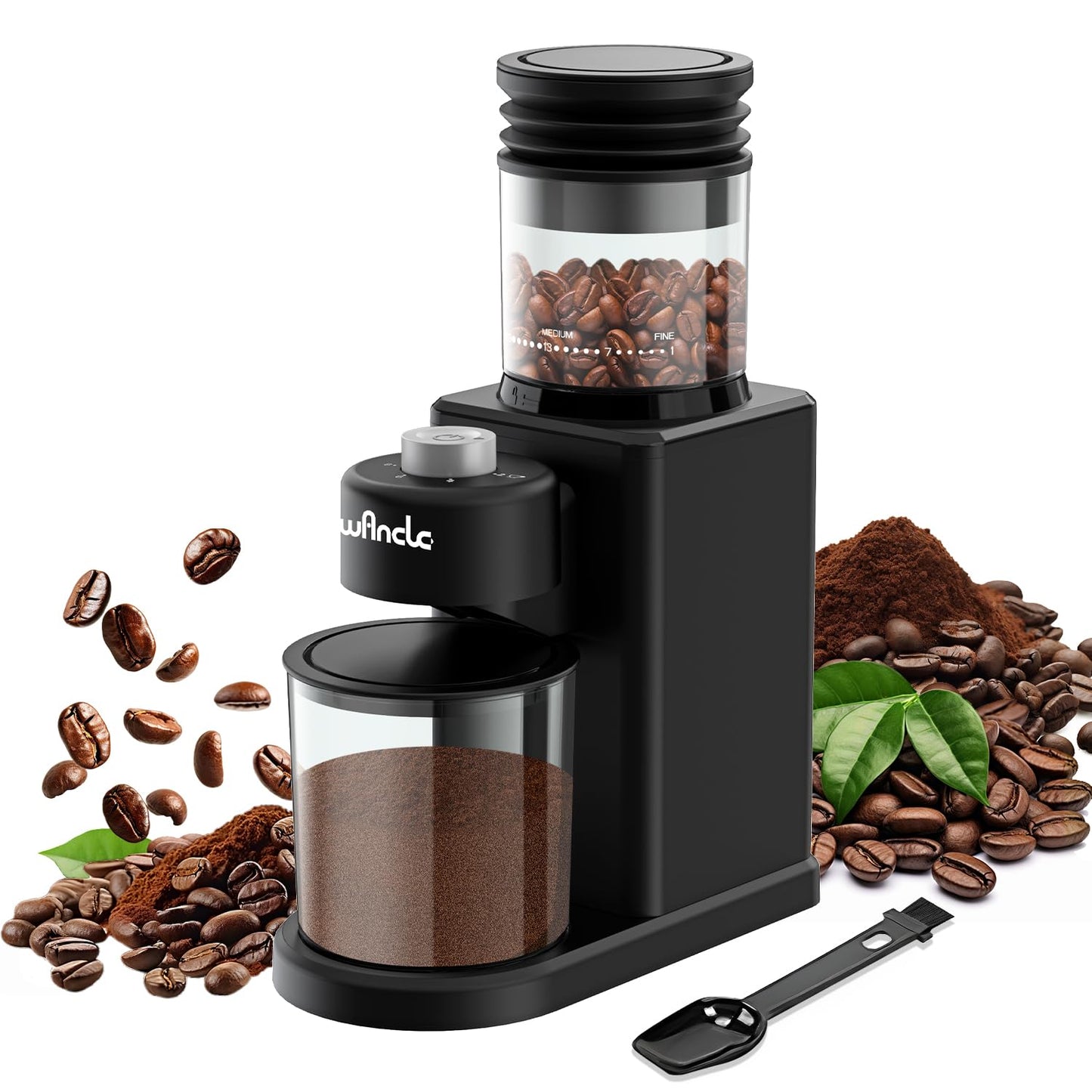 Wancle Conical Burr Coffee Grinder Electric - 200W Compact Automatic Coffee Bean Grinder with 25 Setting Adjustable, Low Noise Espresso Coffee Grinder,One-Touch Operation with Self-Cleaning Blower