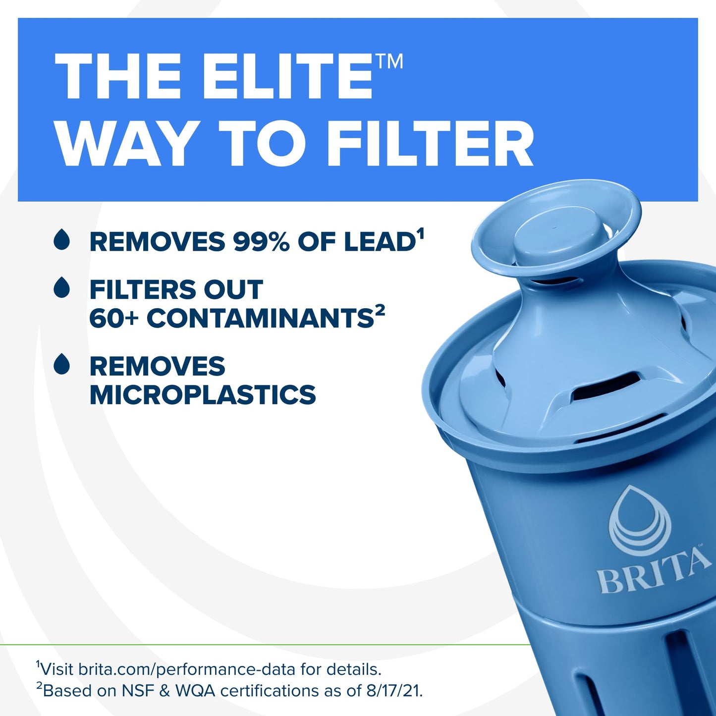 Brita 27 Cup Water Filter Dispenser with Elite Filter, NSF Certified to Remove 99% of Lead, Reduces 30 Contaminants Including Microplastics, Mercury & Chlorine, SmartLight Indicator, BPA-Free, Black