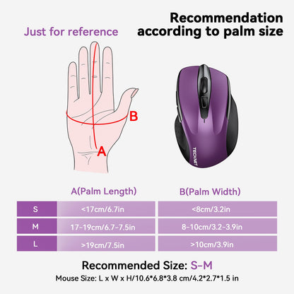 TECKNET Wireless Mouse (BT5.0/3.0 & 2.4G) Rechargeable 4800 DPI Silent USB A & Bluetooth Mouse 6 Buttons, Wide Compatibility - Grey