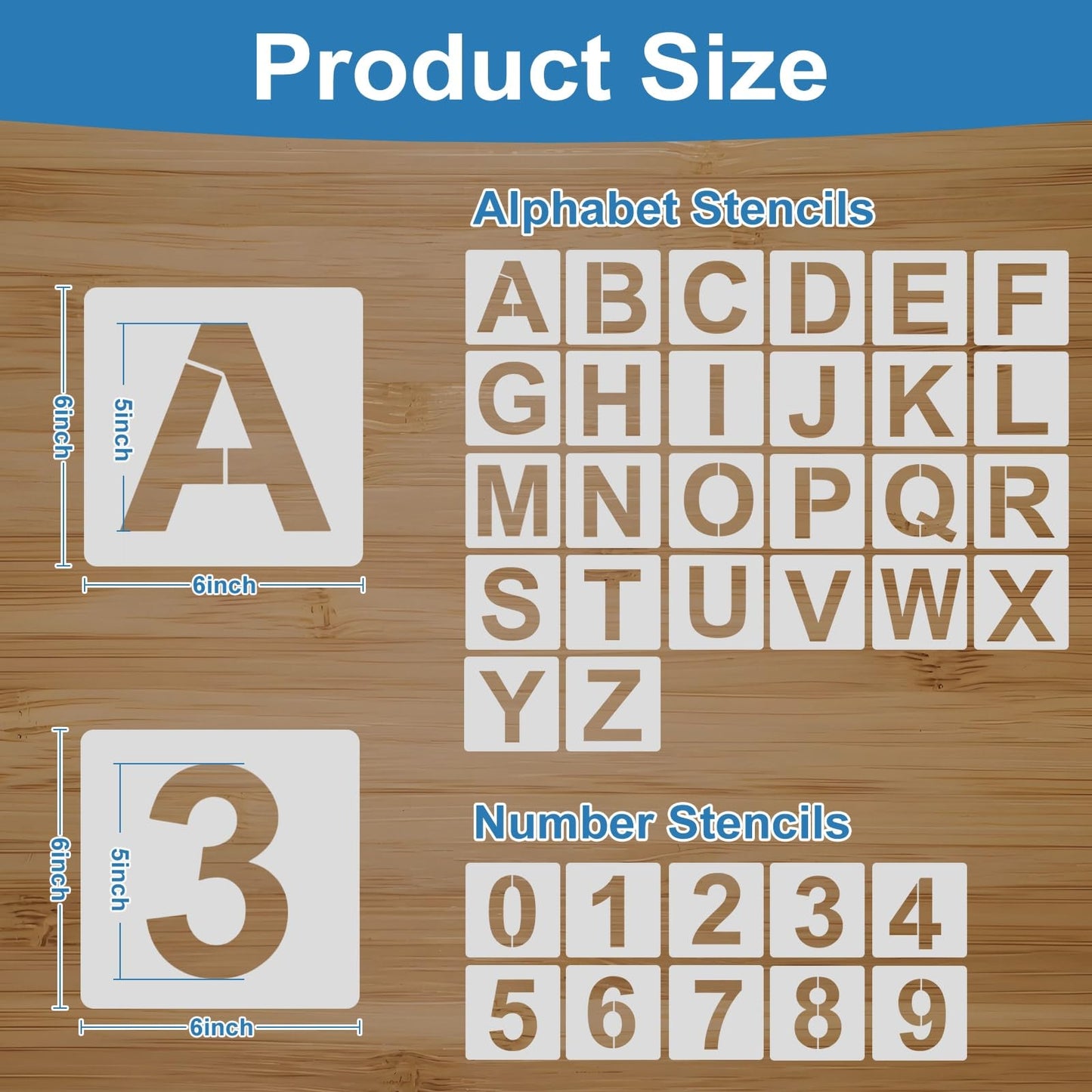 Letter Stencils for Painting – 36PCS Alphabet & Number Stencils for Crafts Reusable, Durable PET Plastic Templates for Wood, Fabric, Wall, Canvas, Rocks, Signs, DIY Home Decor & More(6 Inch)