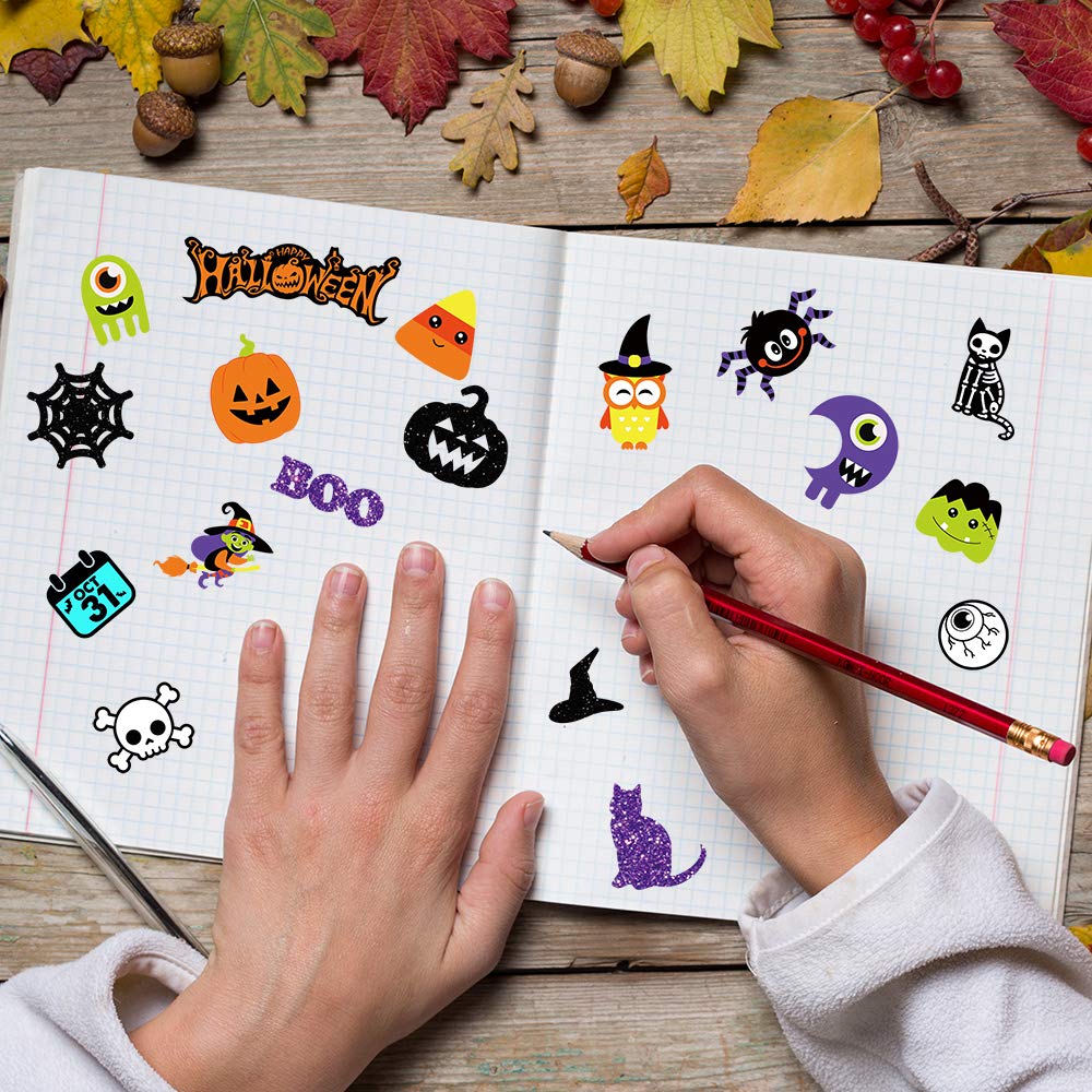 Winlyn 517 Pcs Bulk Foam Halloween Prints Stickers Self-Adhesive Pumpkins Jack-O'-Lantern Ghost Witch Bats Monster Stickers 1" 1.5" 2" Embellishments for Kids Craft Favors Rewards Halloween Decoration