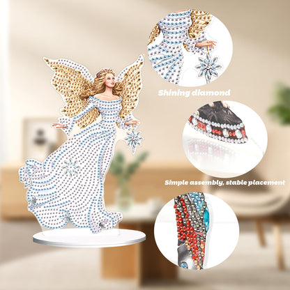 JZHYOAN Angel Diamond Art Desktop Ornaments Gem Painting Table Ornaments Diamond Painting Desk Stand DIY Desktop Kits with Special Shape Gem Art for Adults Crystal Arts Mosaic Kit