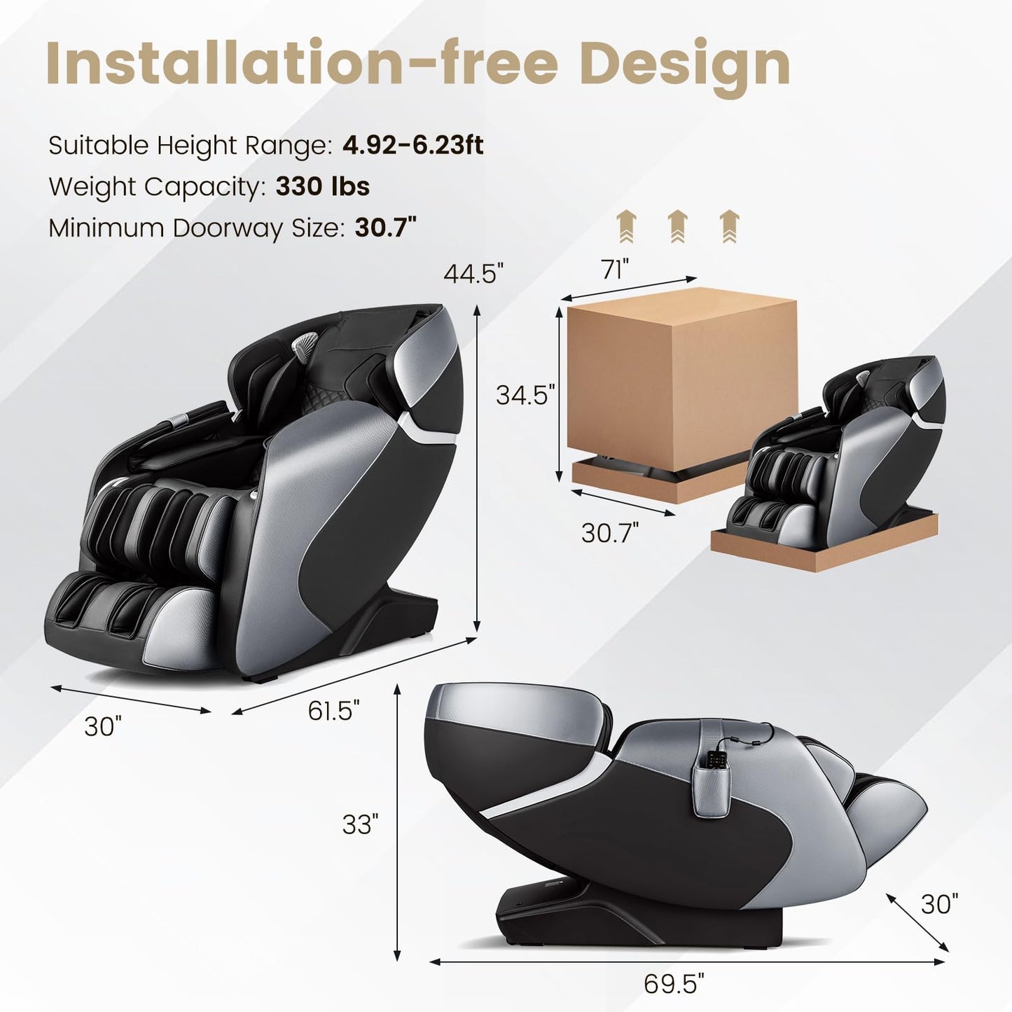 Giantex Full Body Massage Chair - Zero Gravity Shiatsu Massage Recliner with SL Track, Voice Control, Heat, Foot Roller, Thai Yoga Stretch, Airbags, 12 Auto Modes, 5 Manual Modes, Free Indoor Delivery
