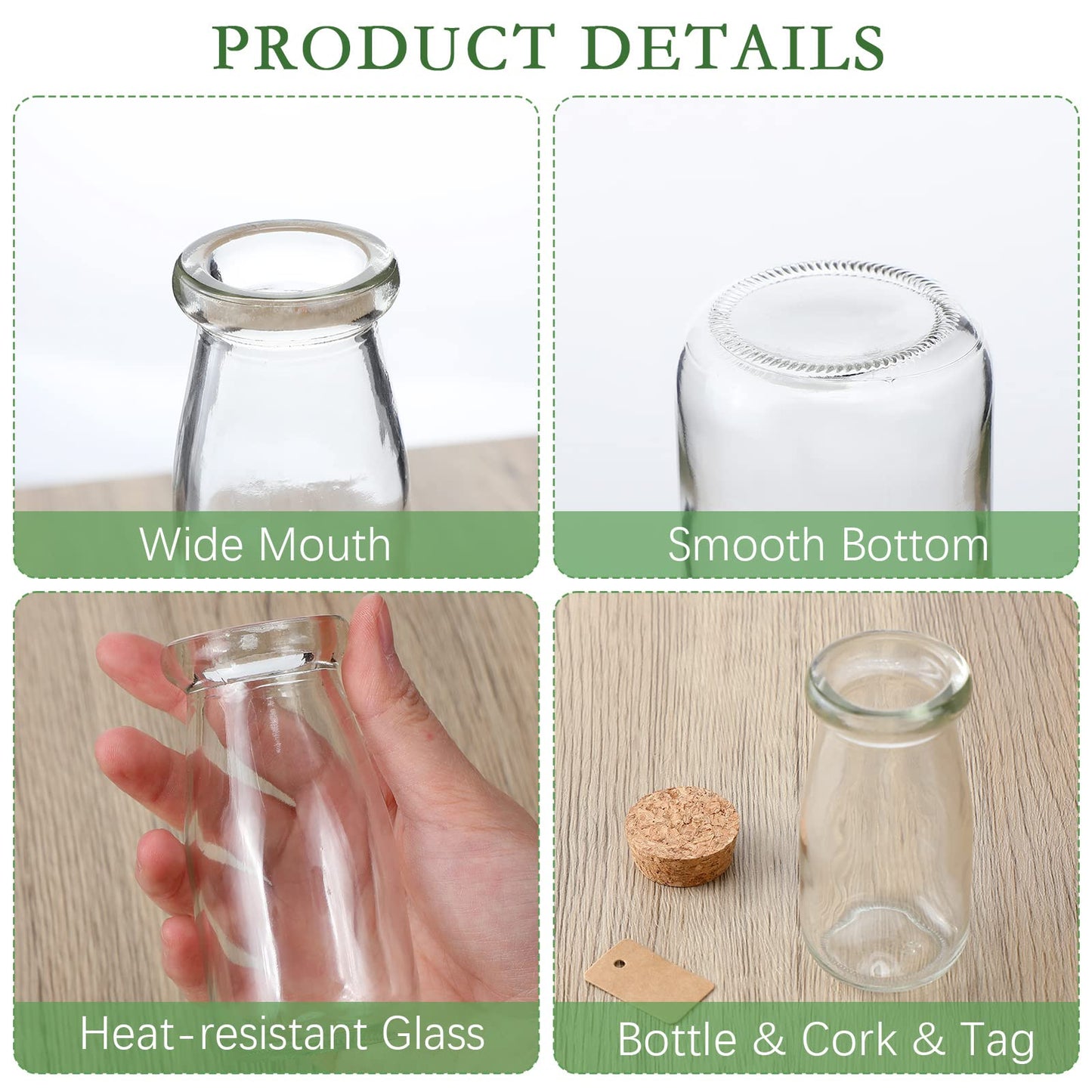 Sieral 48 Pcs 3.4 oz Mini Yogurt Jars Small Glass Bottles with Cork Lids Mini Milk Potion Bottles Glass Pudding Jars for Party Favors DIY Wedding Decor Gift Baby Shower