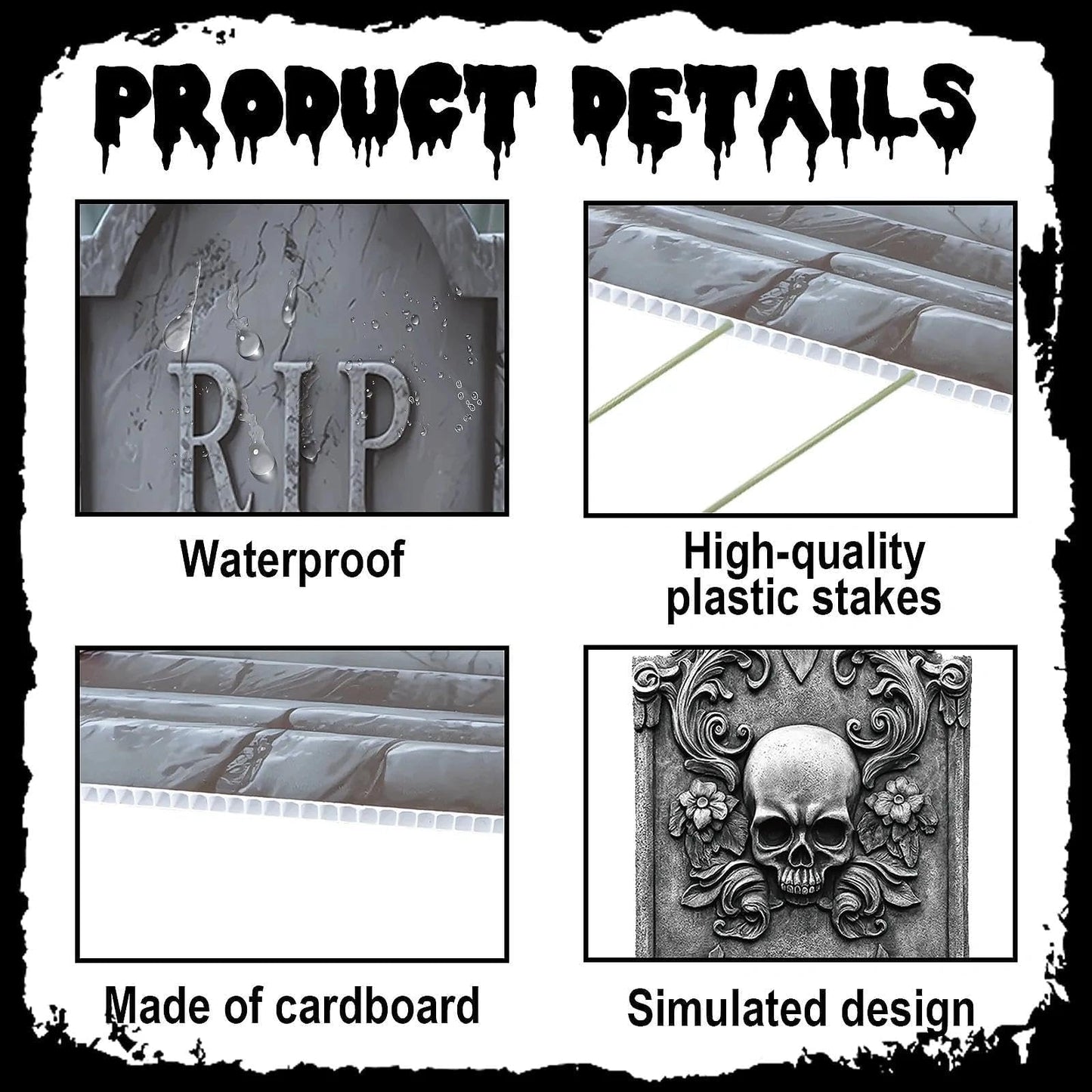 Heyigrow Halloween Death Tombstone Yard Signs, 6 Pcs Spooky Skeleton Skull Outdoor Decoration for Lawn Cemetery Graveyard