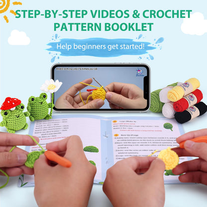 Crochetta Crochet Kit for Beginners, Beginner Crochet Animal Kits for Adults with Step-by-Step Video Tutorials, DIY Knitting & Crocheting Craft Hobbies Supplies, 2 Pack Frog Amigurumi(40%+ Yarn)
