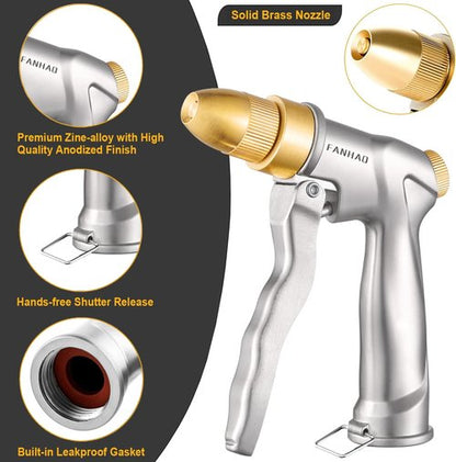 FANHAO Heavy Duty Metal Garden Hose Nozzle - Adjustable Spray Patterns for Watering & Washing