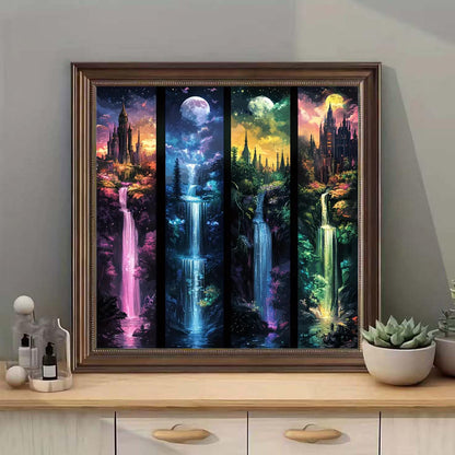Moon With Castle Waterfall Diamond Painting Kits for Adults,5D Full Drill Mosaic Diamond Art Kits for Beginner, DIY Diamond Dots Paintings With Arts Craft For Adults Home Decor 13.8×13.8Inch