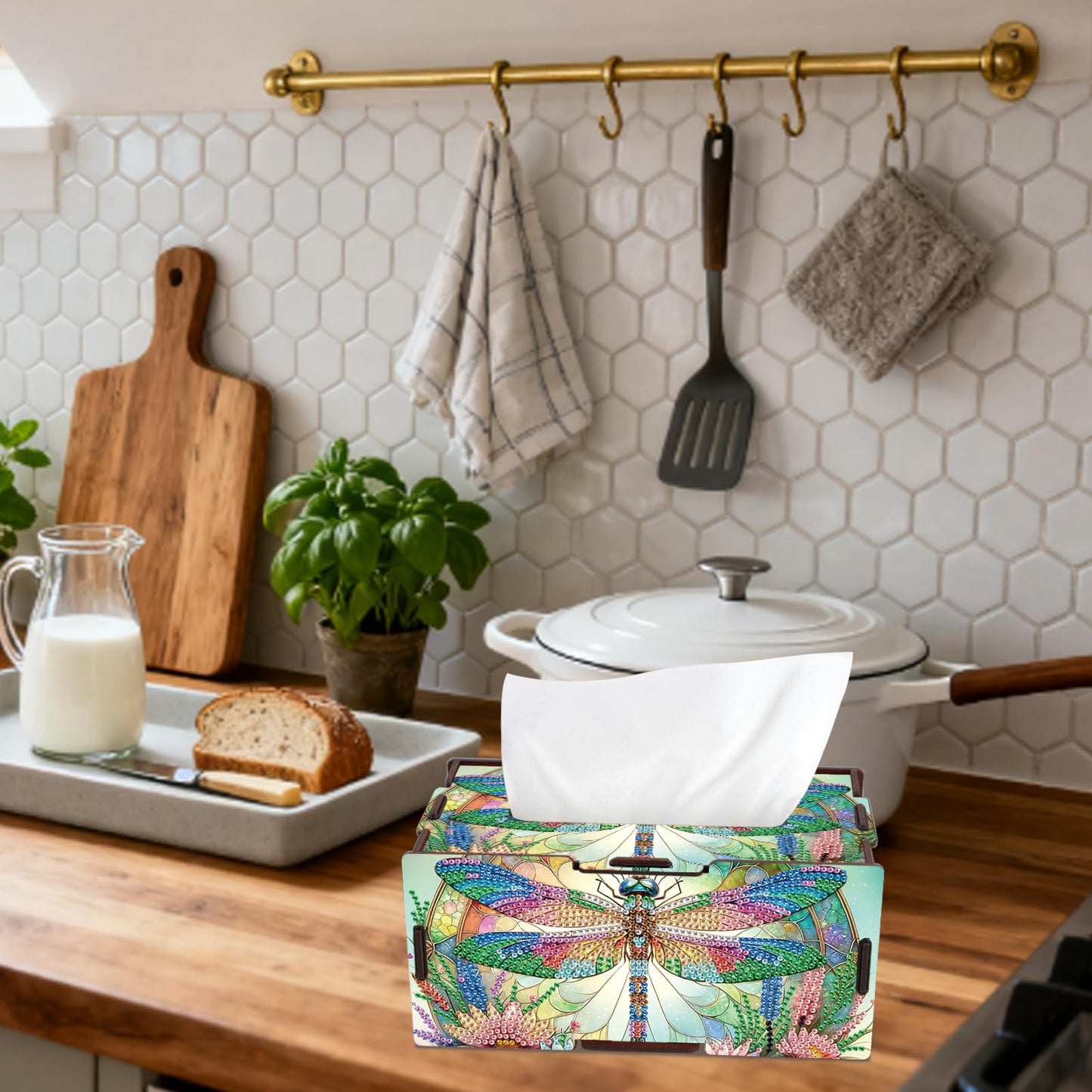 JISHSHAY Diamond Painting Tissue Box Cover Dragonfly Diamond Art Tissue Box Holder Animal Gem Art Gem Painting Napkin Holder Mosaic Kits for Adults Embroidery Kit Napkin Holder for Table 8.85×5×4.13in