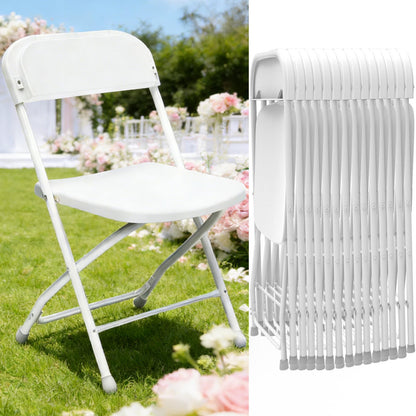 JMGJOY No Assembly Folding Chairs 20 Pack, Outdoor Portable Lightweight Wedding Chair, White Plastic Chairs for Banquet, Party, Picnic, Outdoor & Indoor Use