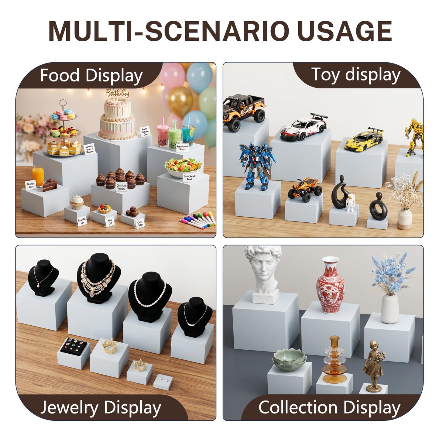 10 Pcs White Acrylic Buffet Risers with Mini Sign and Marker, Food Risers Display Stands for Buffet Table Party Catering Dessert Jewelry Collectibles,Acrylic Cube Nesting Boxes with Hollow Bottoms 8 Sizes (10" 9" 8" 7" 6" 5" 4" 4" 3" 3")