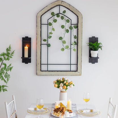 Candle Sconces Black Wall Decor Set of 2 - Wood Wall Candle Holders Set of Two for Small Plants Pillar Candles Tealight - Gothic Distressed Decor for Living Room