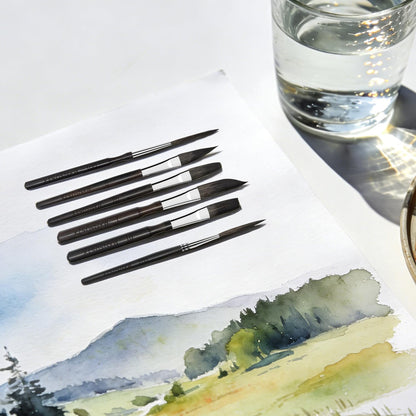 Starter Pinstriping Brush Kit 6 pcs High Performance Striping Brushes, Long Liner, Script Liner, Sword, Cat Tongue, Scroll Brushes for Lettering & Detailing