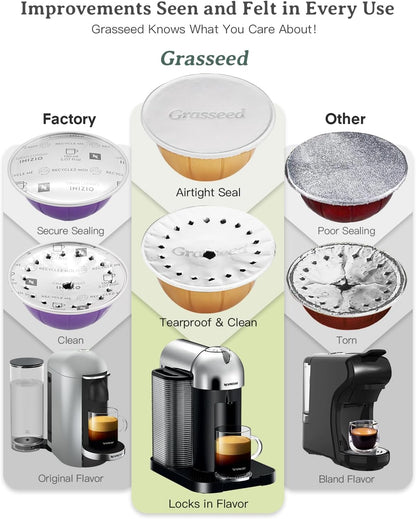 Grasseed Aluminum Foils Lids to Reuse Coffee Pods, Compatible with Nespresso VertuoLine Capsules, 120 Pcs