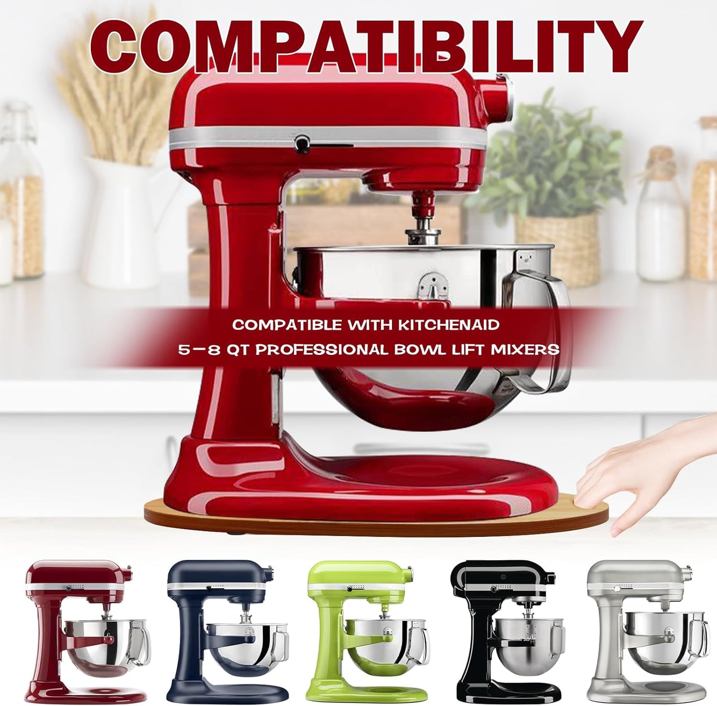 Kitchen Appliance Slider Mat for Kitchen Aid 5-8Qt Bowl Lift Stand Mixers, Bamboo Slide Board for Countertop