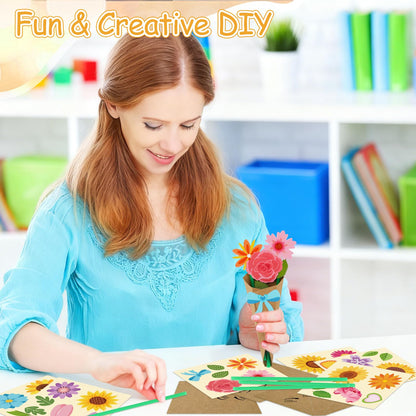 Nlicrst 24 Pcs Flower Bouquet Craft Kit- Make Your Own Flower Bouquets Paper Crafts for Mom, Home Fun DIY, Appreciation Handmade Gift for Mother's Day, Teacher, Birthday,Thankful (6 Styles)