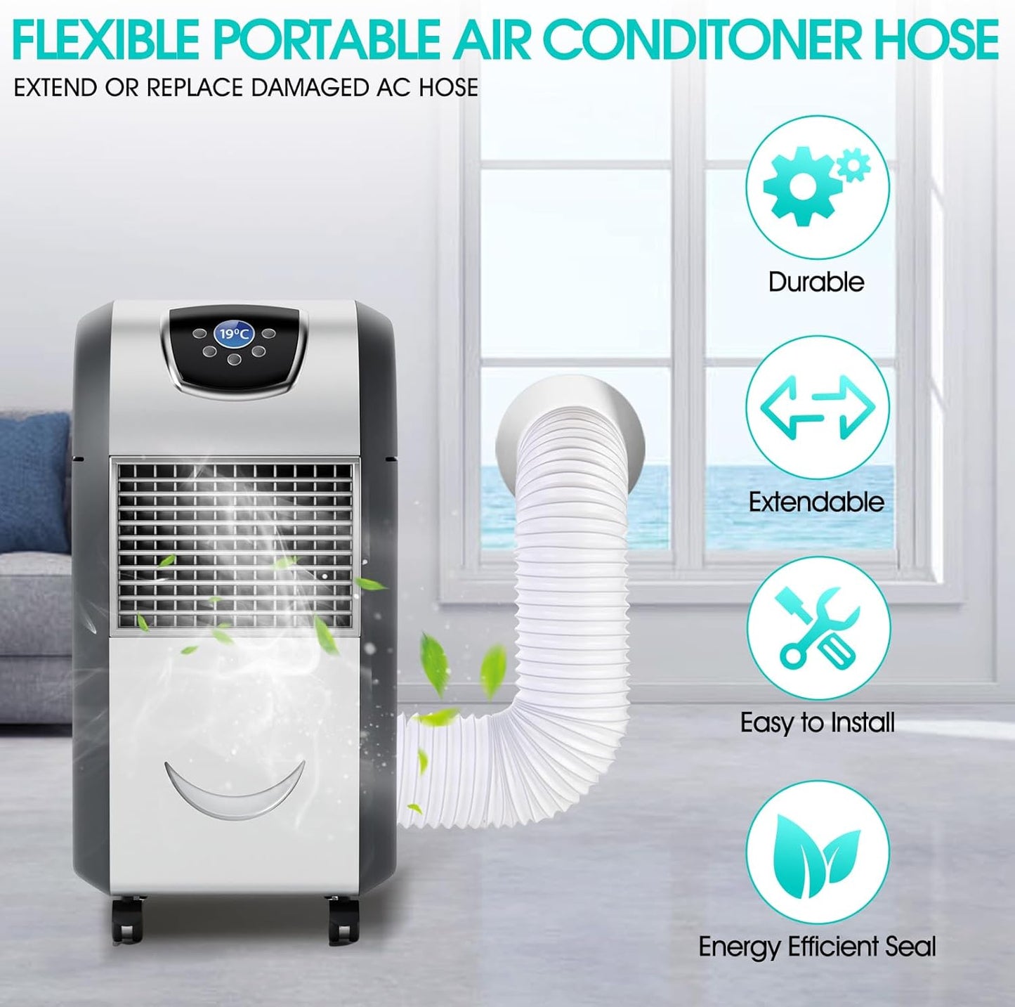 Portable Air Conditioner Hose, 5.1" Diameter & 80" Length, AC Exhaust Vent Hose, Universal Portable AC Hose Kit