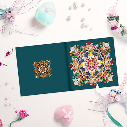 pigpigboss 6 Packs Mandala Diamond Art Greeting Card Kit, Flower Birthday Cards Paint with Diamonds, Special Shaped Diamond Painting Dots Cards Crafts for Adult Holiday Wishes and Blessing