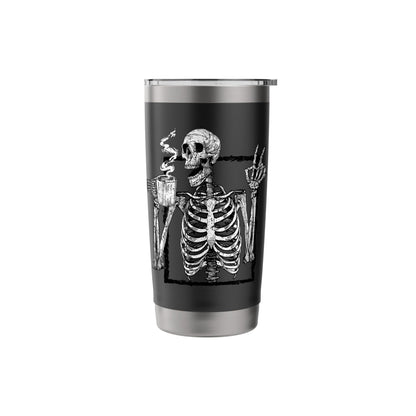 Skeleton Drinking Coffee Gothic Peace Sign Halloween Grunge Stainless Steel Insulated Tumbler