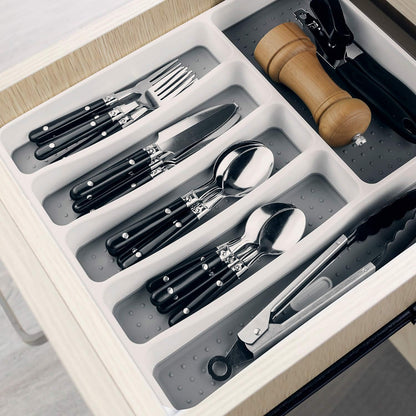 LeMuna 6 Compartment Silverware Organizer Tray for Drawer, Kitchen Drawer Organizer with Soft Grip Lining and Non-Slip