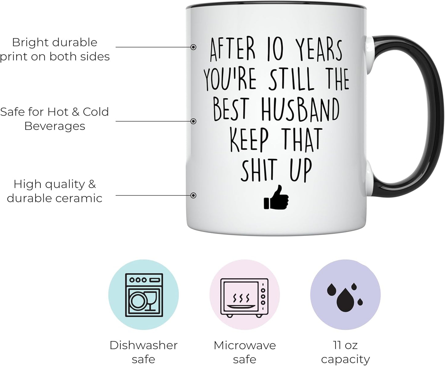 YouNique Designs 10 Year Anniversary Coffee Mug for Him, 11 Ounces, 10th Wedding Anniversary Cup