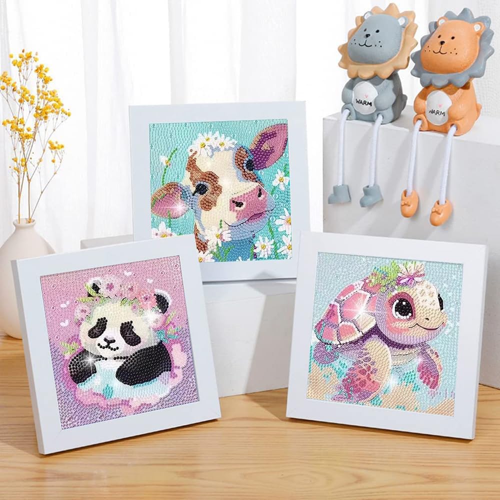 PERFECTSIGHT Cute 5D Diamond Art Kits, Kawaii DIY Painting Art for Adults Teen, 4 Pack Diamond Arts and Crafts Sets, Big Gem Full Drill Diamond Dots for Women (Animal)