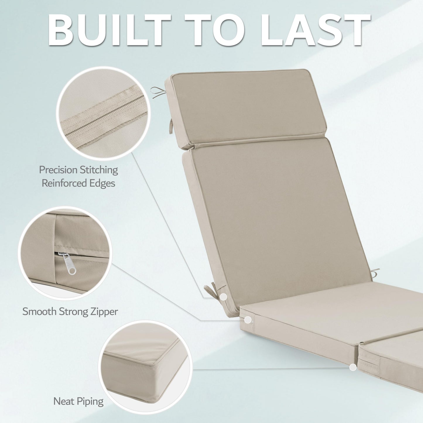 Honorbox 80 x 26 Inch Outdoor Chaise Lounge Cushions Set of 4 - Removable Cover, 4-Section Design, Water-Repellent & Fade-Resistant, 6 Tie Straps, Replacement for Patio & Pool Chairs - Cream