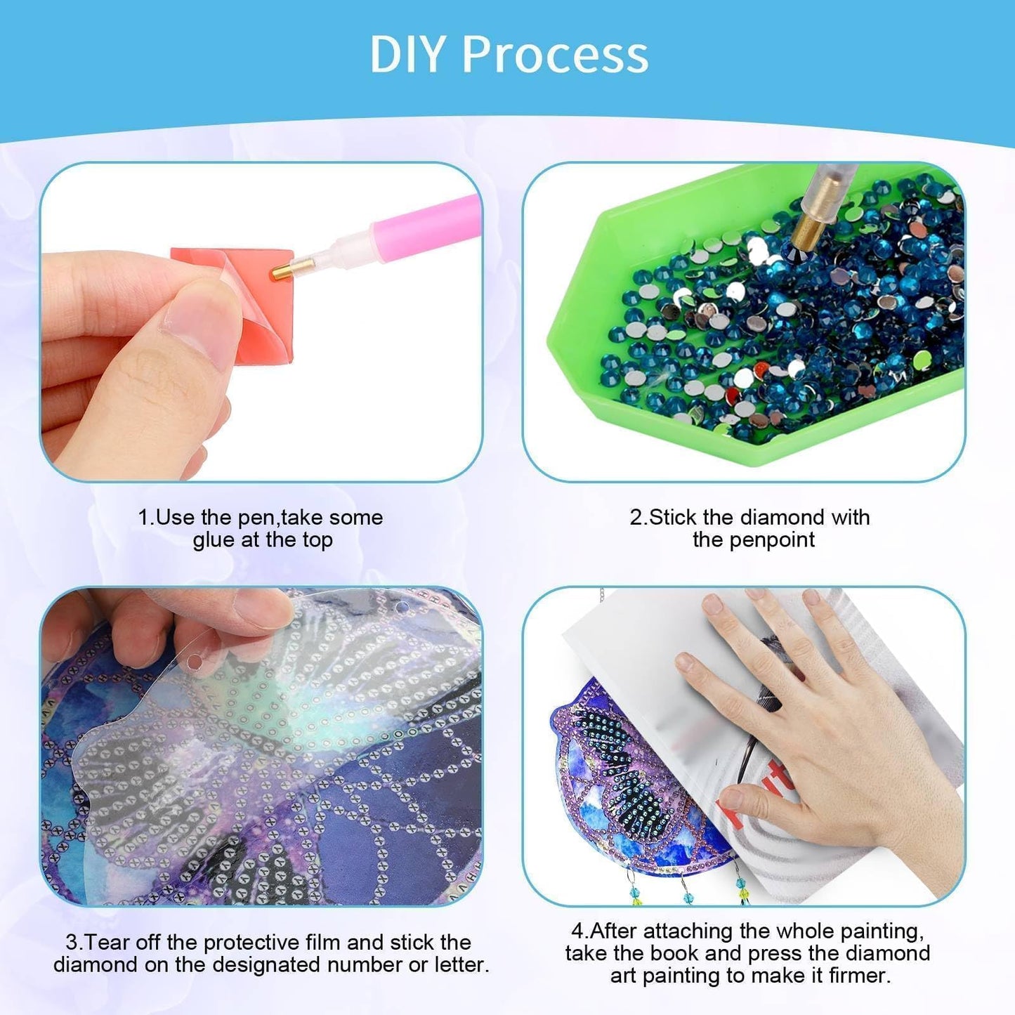 EEEKit 2PCS Diamond Painting Suncatcher Kit, Hanging Diamond Art Painting Suncatcher, DIY Crystal Art Wind Chime for Home Wall Window Decor