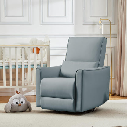 GarveeHome Swivel Rocking Recliner Chair, Upholstered Faux Leather Glider Recliner with Lumbar Support, high backrest & Padded armest, Manual Nursery Recliner for Living Room (Grey)