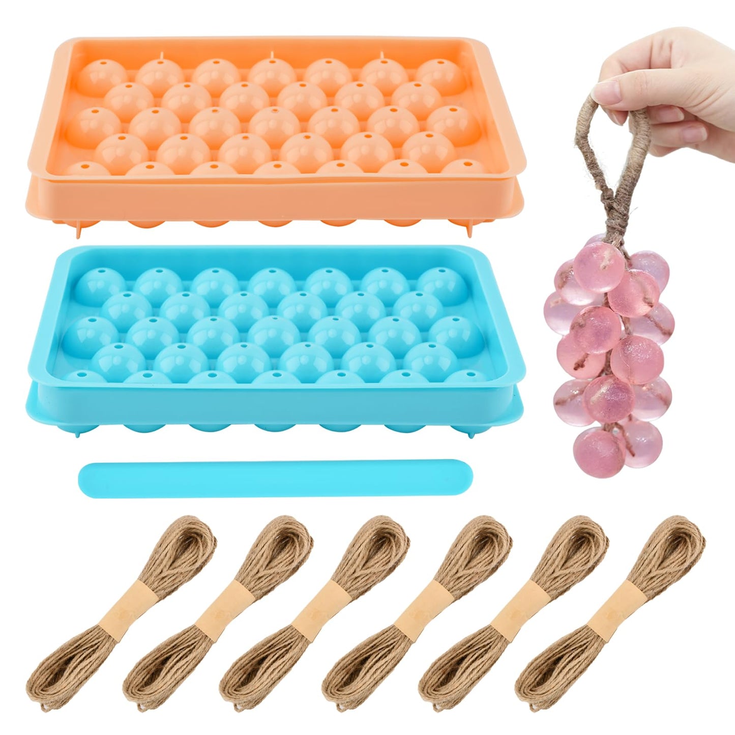 Grape Soap Molds Kit - 2Pcs DIY Handmade Soap Making Kit with Stirring Stick, Jute Rope, Reusable Soaps Molds for Homemade Soap, Candle, Resin Crafts (Without Soaps)
